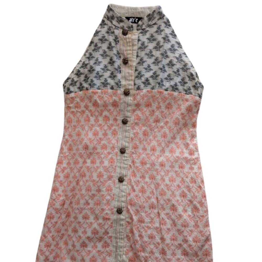 Atr'e Orange & Black Patterned Button-Up Dress/Kurta